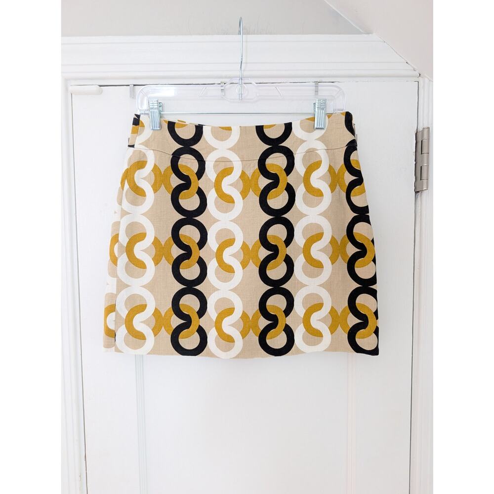 J. Crew Yellow & Black Chain Print Mini Skirt, Size 2
